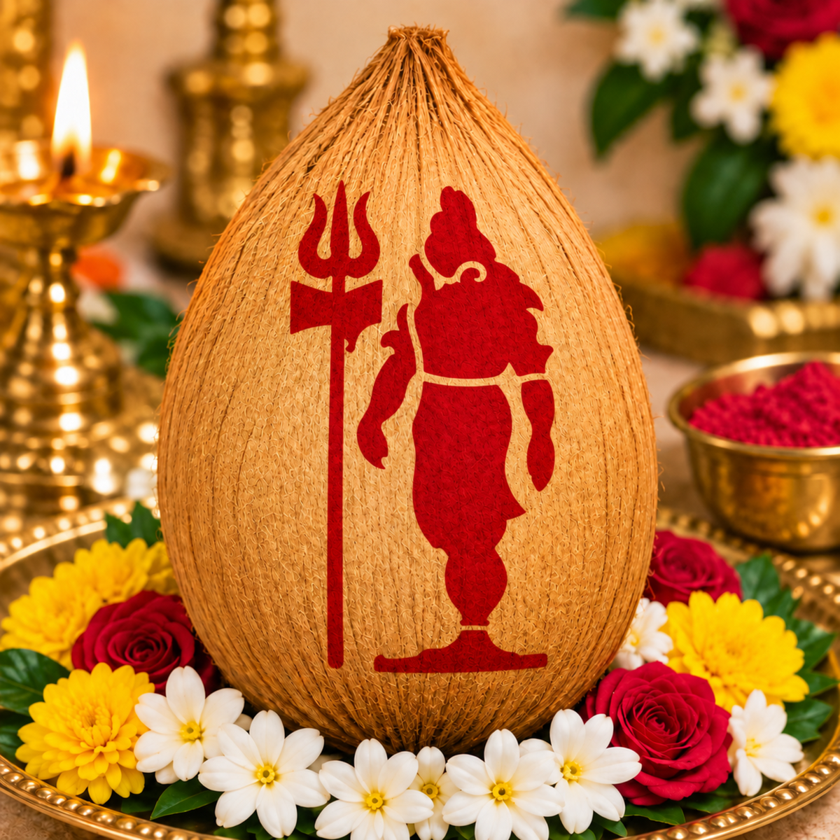 God Shiva Standing with Trisual  Coconut Decoration Stencil - Unikraf