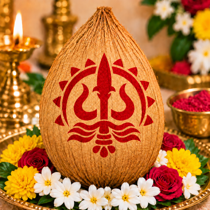 Shakti Trishul Symbol Coconut Decoration Stencil - Unikraf