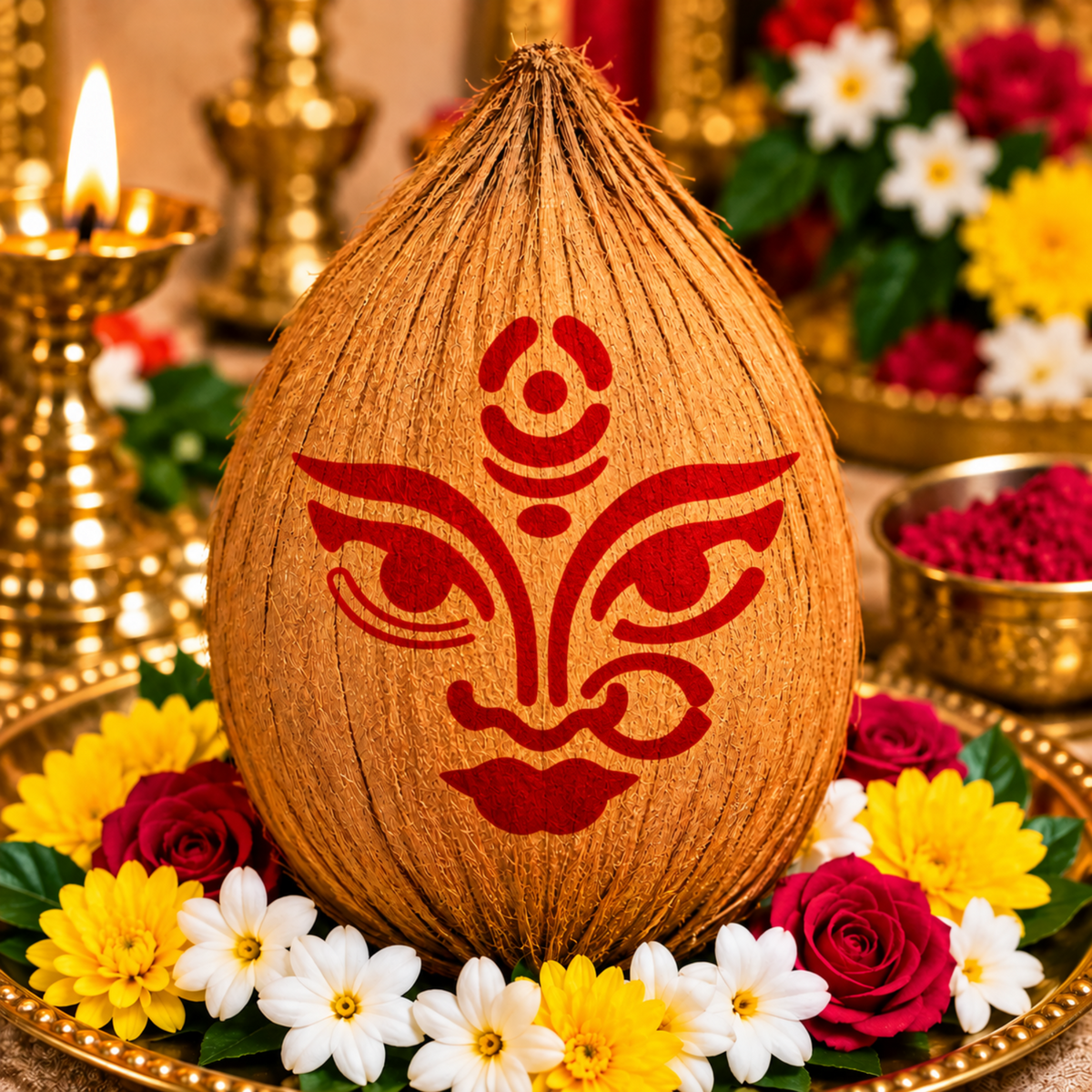 Durga Devi Face 2 Coconut Decoration Stencil - Unikraf