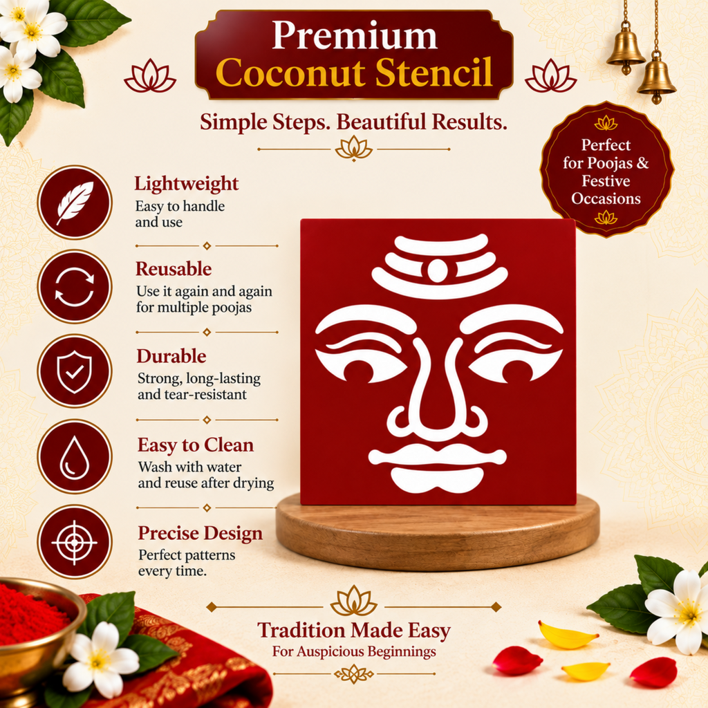 Lord Shiva Sacred Face Coconut Decoration Stencil - Unikraf