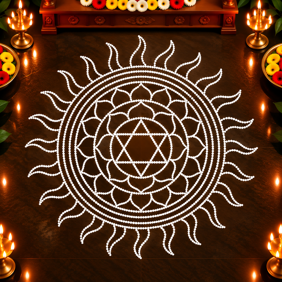 Sudarshanam 3.5 feet with Kiranam| Traditional Mandala Design | Reusable Temple & Pooja Decoration Template | Unikraf