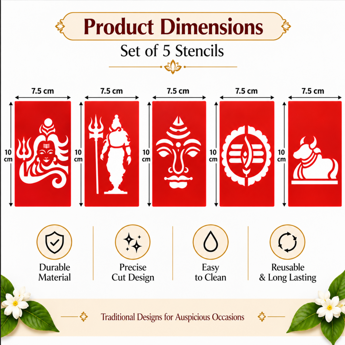 Combo 1 |Sacred Lord Shiva Combo Set _ Coconut Decoration Stencil  Design _ Pack of 5 _Unikraf
