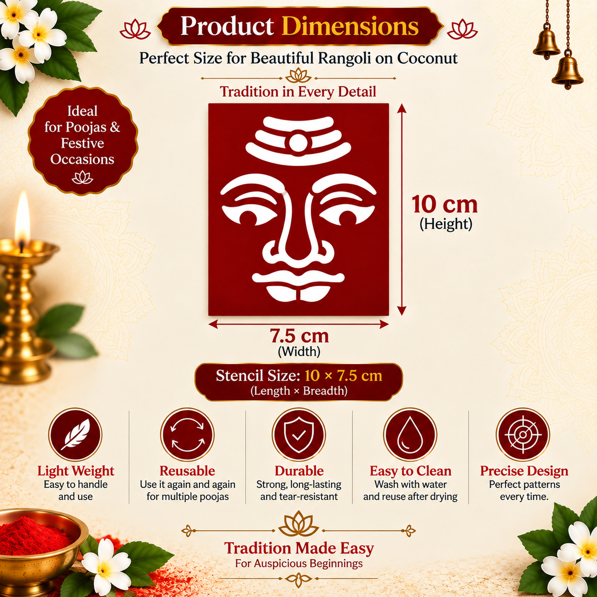 Lord Shiva Sacred Face Coconut Decoration Stencil - Unikraf