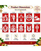Combo P_10_01 | Traditional Pooja Coconut Decoration Stencil Set | Reusable Velvet Stencils for Festivals & Religious Ceremonies | Assorted Divine Designs | Pack of 10