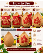 Combo P_10_01 | Traditional Pooja Coconut Decoration Stencil Set | Reusable Velvet Stencils for Festivals & Religious Ceremonies | Assorted Divine Designs | Pack of 10