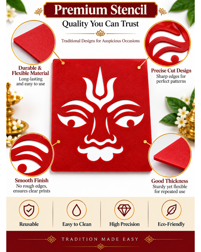 Combo P_10_01 | Traditional Pooja Coconut Decoration Stencil Set | Reusable Velvet Stencils for Festivals & Religious Ceremonies | Assorted Divine Designs | Pack of 10