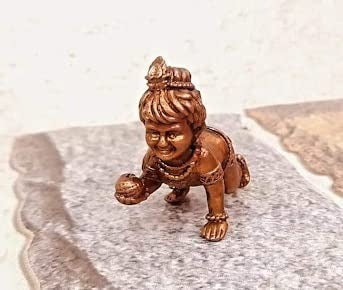 Brownish-Orange Copper Idols India, 1.3 Inches, Handmade Bala Krishna 37G, Patina Antique Finish, Pack Of 1 Piece
