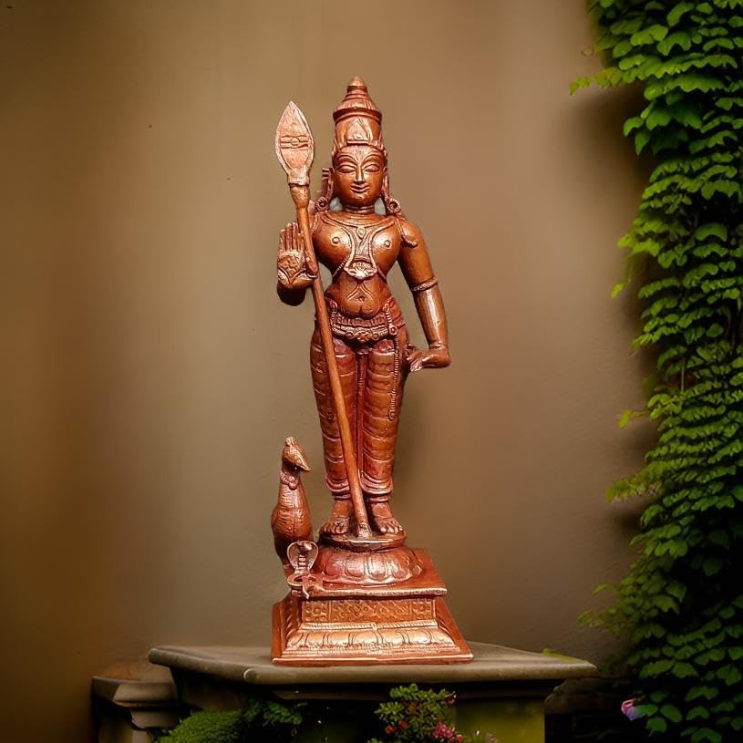 Brownish-Orange Copper Idols Of God Murugar By Unikraf , 6.2 Inches, 550 G, Patina Antique Finish, Pack Of 1 Piece
