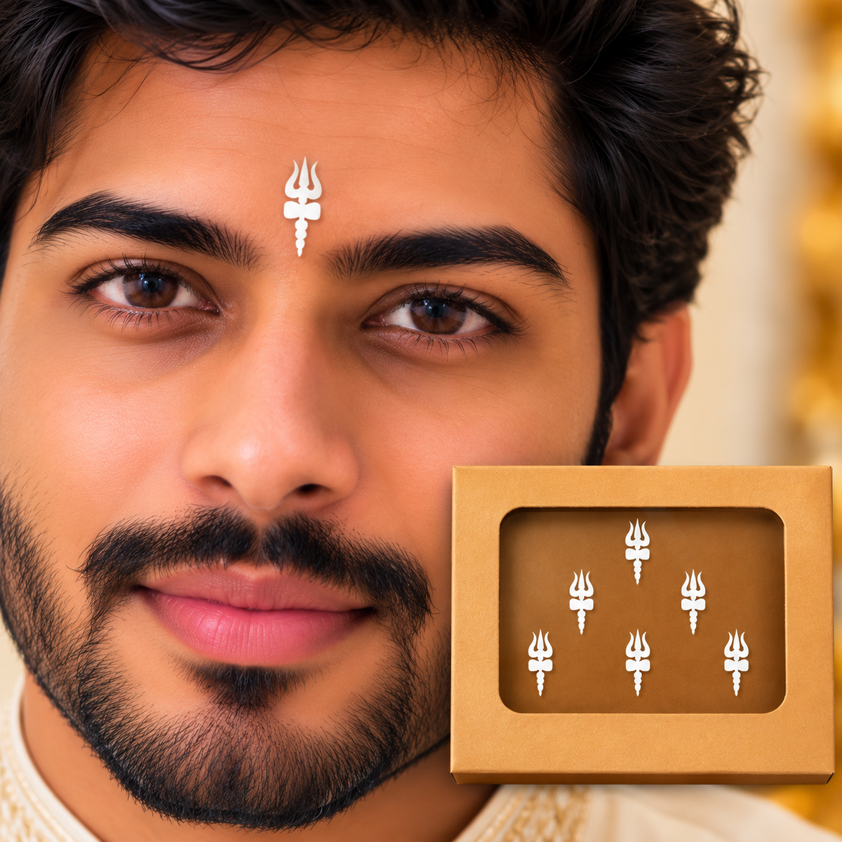 Shiva Trishul Designer Bindi Set –  6 Bindis StickerTraditional Shiv Symbol Bindis for Pooja, Festivals & Ethnic Wear