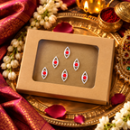 Divine Drishti Eye Designer Bindi Set of 6 Stickers  | Traditional White & Red Protective Bindis for Pooja & Festivals