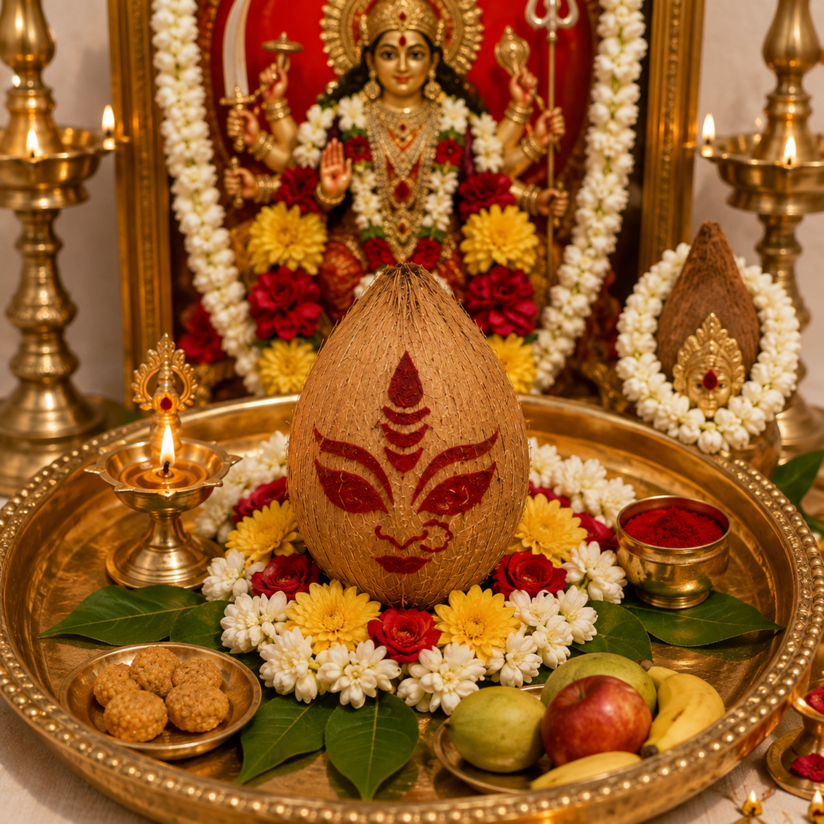 Durga Devi Face Coconut Decoration Stencil - Unikraf