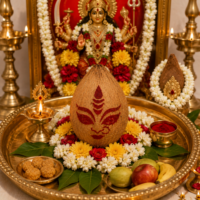 Durga Devi Face Coconut Decoration Stencil - Unikraf