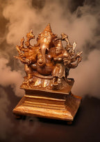 Brownish-Orange Copper Idols India, 3.5 Inches, Handmade Lakshmi Ganesh 560 Gram, Patina Antique Finish, Pack Of 1 Piece