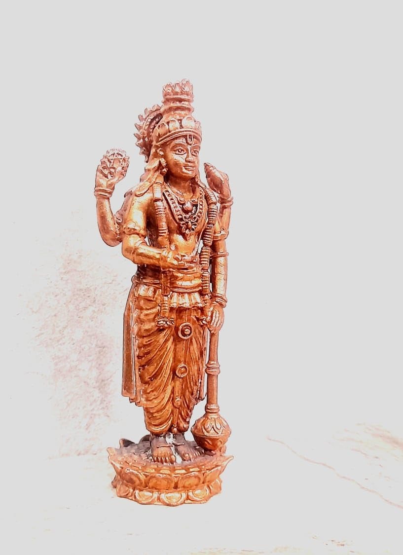 Brown Copper Idols Of God Guruvayurappan, 10.5 Cm, 198G Handmade Pack Of 1 Piece