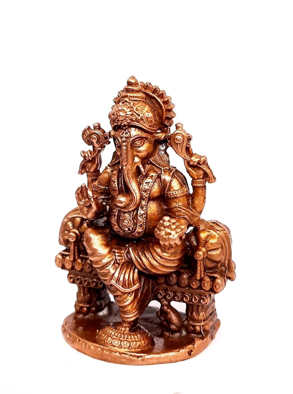 Brownish-Orange Copper Idols Of God Ganeash With Prabhavalli By Unikraf , 2.5 Inch, 160 Gram, Patina Antique Finish, Pack Of 1 Piece