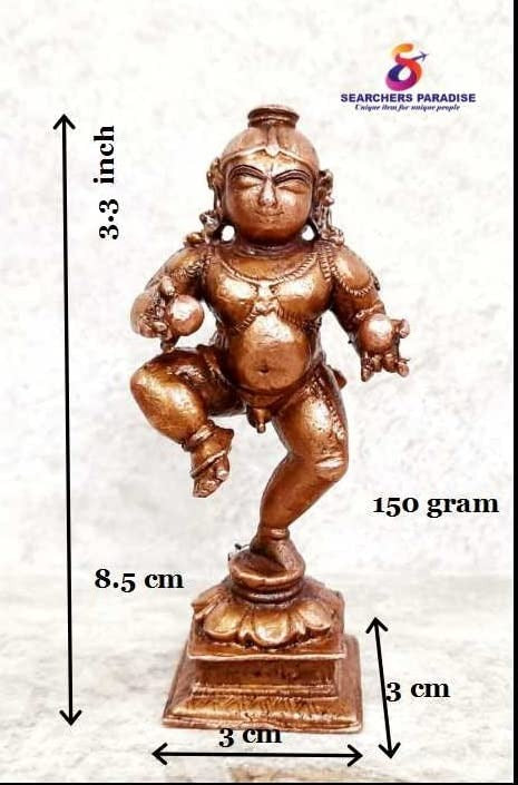 Brownish-Orange Copper Idols Of God Bal Krishna With Laddu By Unikraf , 3.3 Inches, 150G, Patina Antique Finish, Pack Of 1 Piece