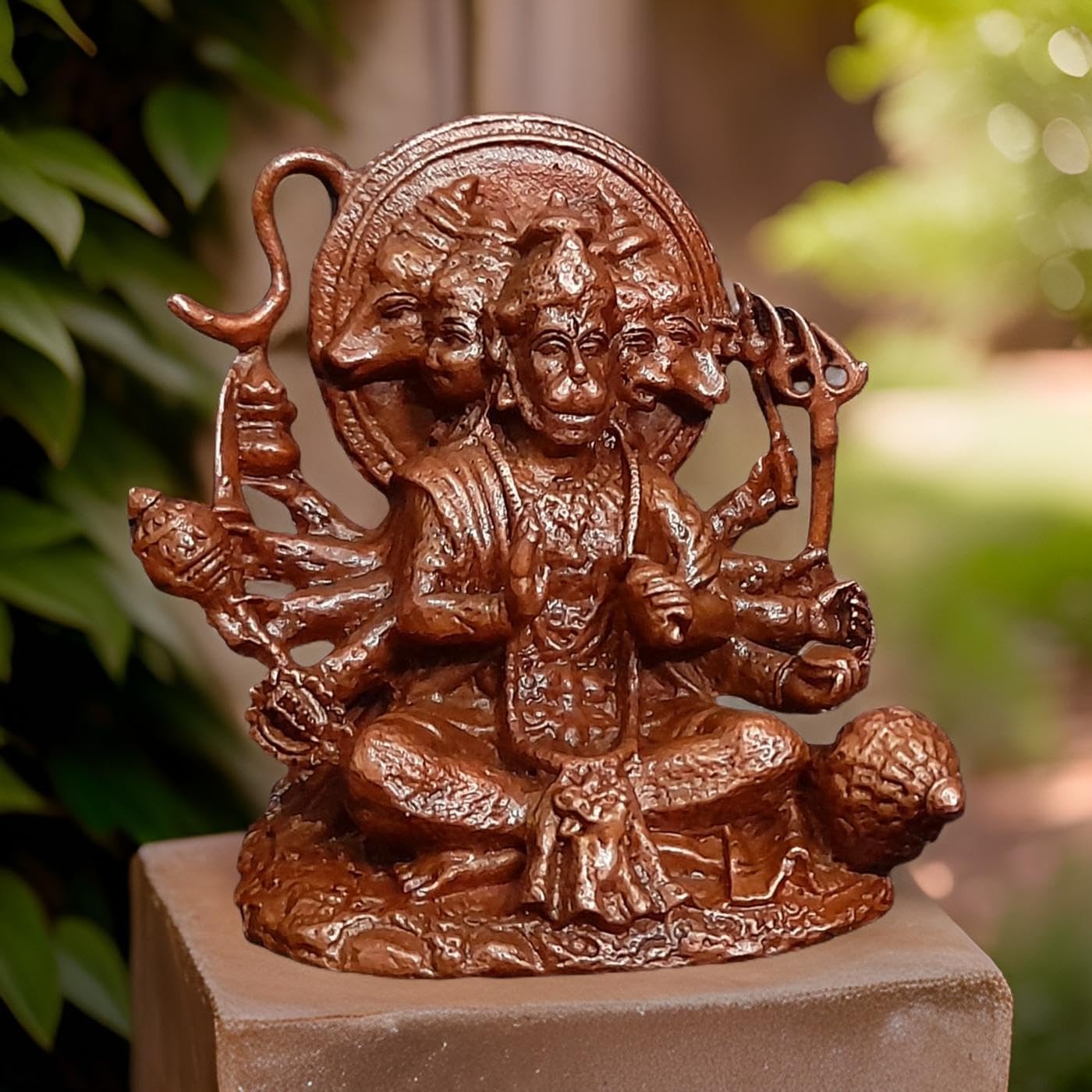 Brown Copper God Idols Sitting Panchamuka Hanuman, 2.9 Inches, 470G, Patina Antique Finish, Pack Of 1 Piece