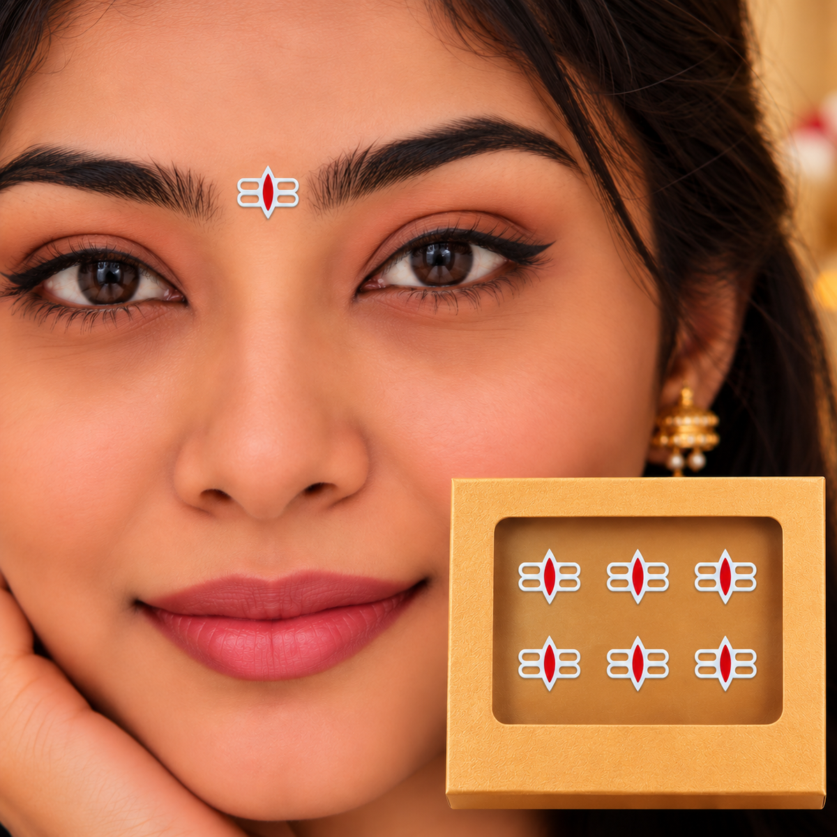 Traditional Lotus Tilak Designer Bindi Set of 6 stickers | Premium White & Red Spiritual Bindis for Pooja & Festivals