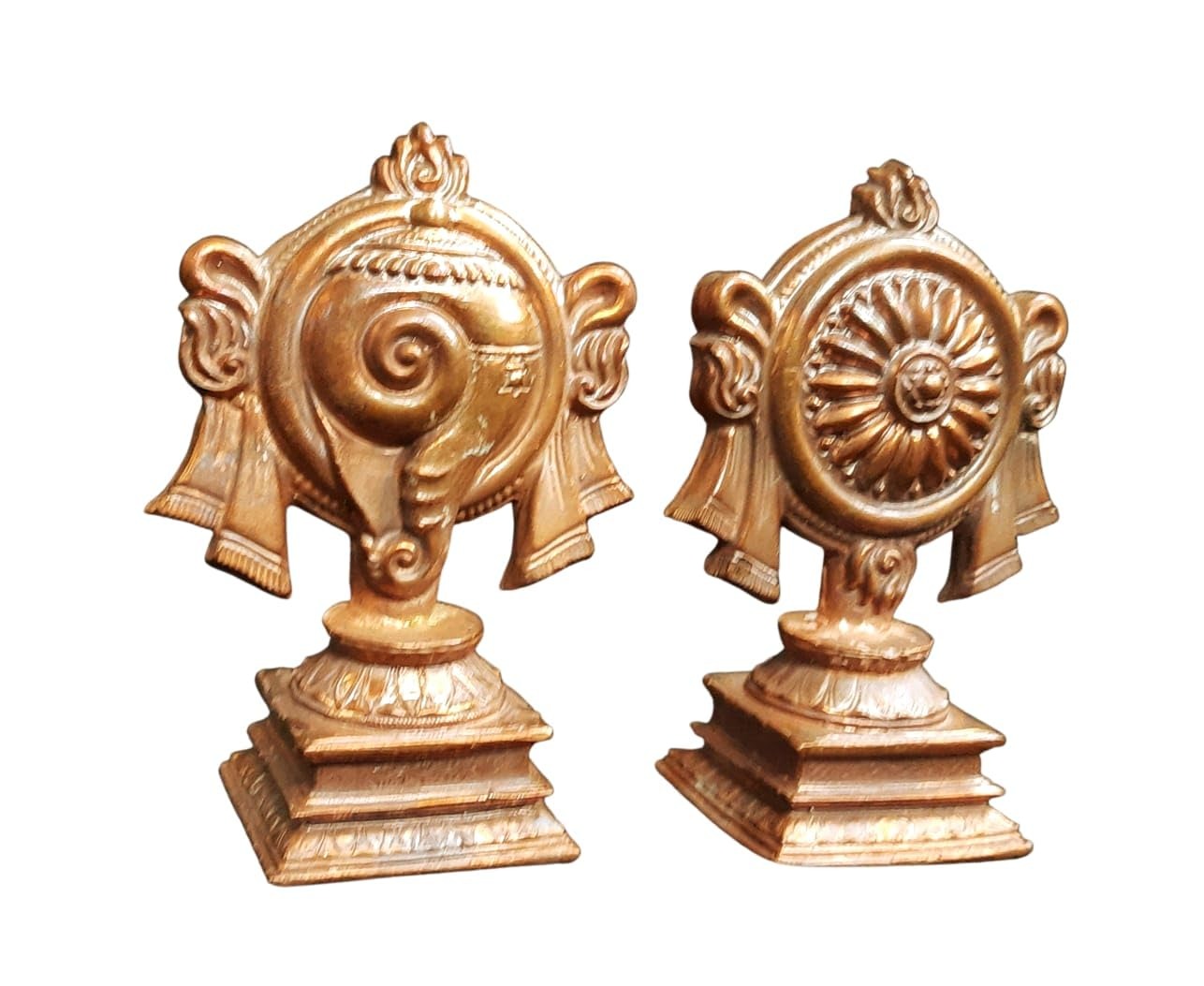 Brown Copper Handmade Sanghu And Chakram 4.1 Inches, 520G, Pack Of 2 Piece