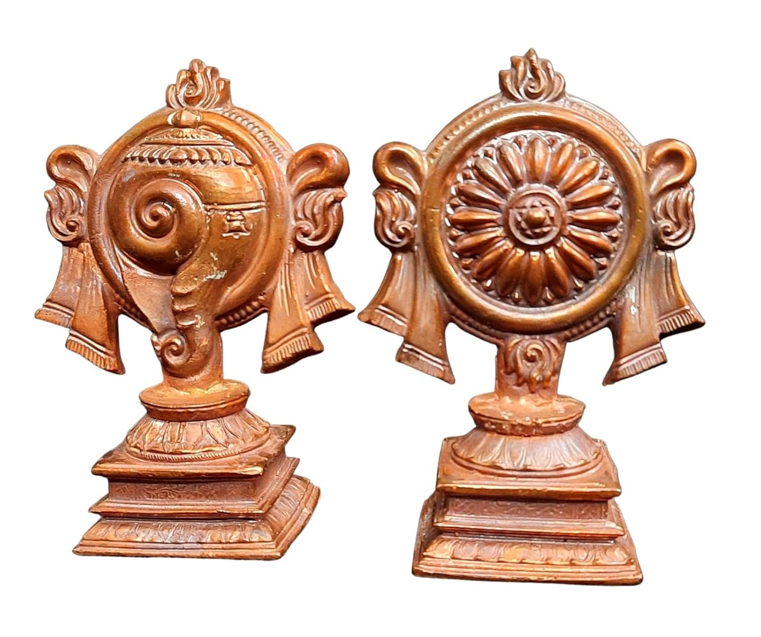 Brown Copper Handmade Sanghu And Chakram 4.1 Inches, 520G, Pack Of 2 Piece