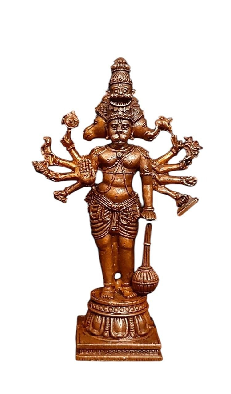 Sacred Panchamukhi Hanuman Solid Copper Idol – 4.5 Inches | 260 Grams | Antique Patina Finish | Handcrafted Temple Murti