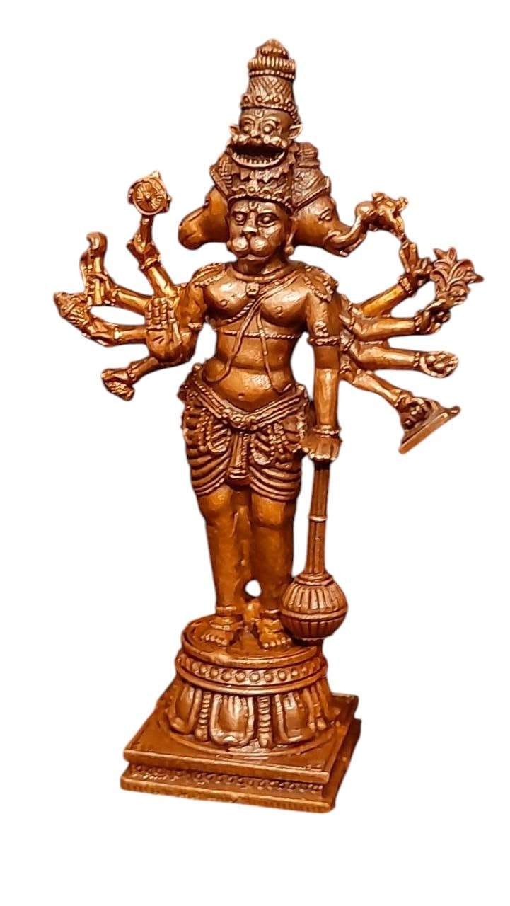 Sacred Panchamukhi Hanuman Solid Copper Idol – 4.5 Inches | 260 Grams | Antique Patina Finish | Handcrafted Temple Murti