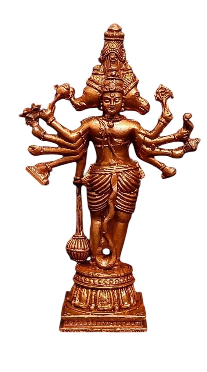 Brown Copper God Idols Panchamuka Hanuman, 4.5 Inches, 260G, Patina Antique Finish, Pack Of 1 Piece