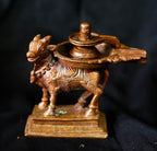 Brown Copper God Idols Shivalingam Wih Nandhi Combo Set, 3.9 Inches, 410G, Patina Antique Finish, Pack Of 1 Piece
