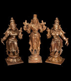 Brown Copper God Idols Rukmani Sathyabama Sametha Navaneetha Kannan 3.9 Inches, 450G, Patina Antique Finish, Pack Of 3 Piece