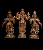 Brown Copper God Idols Rukmani Sathyabama Sametha Navaneetha Kannan 3.9 Inches, 450G, Patina Antique Finish, Pack Of 3 Piece