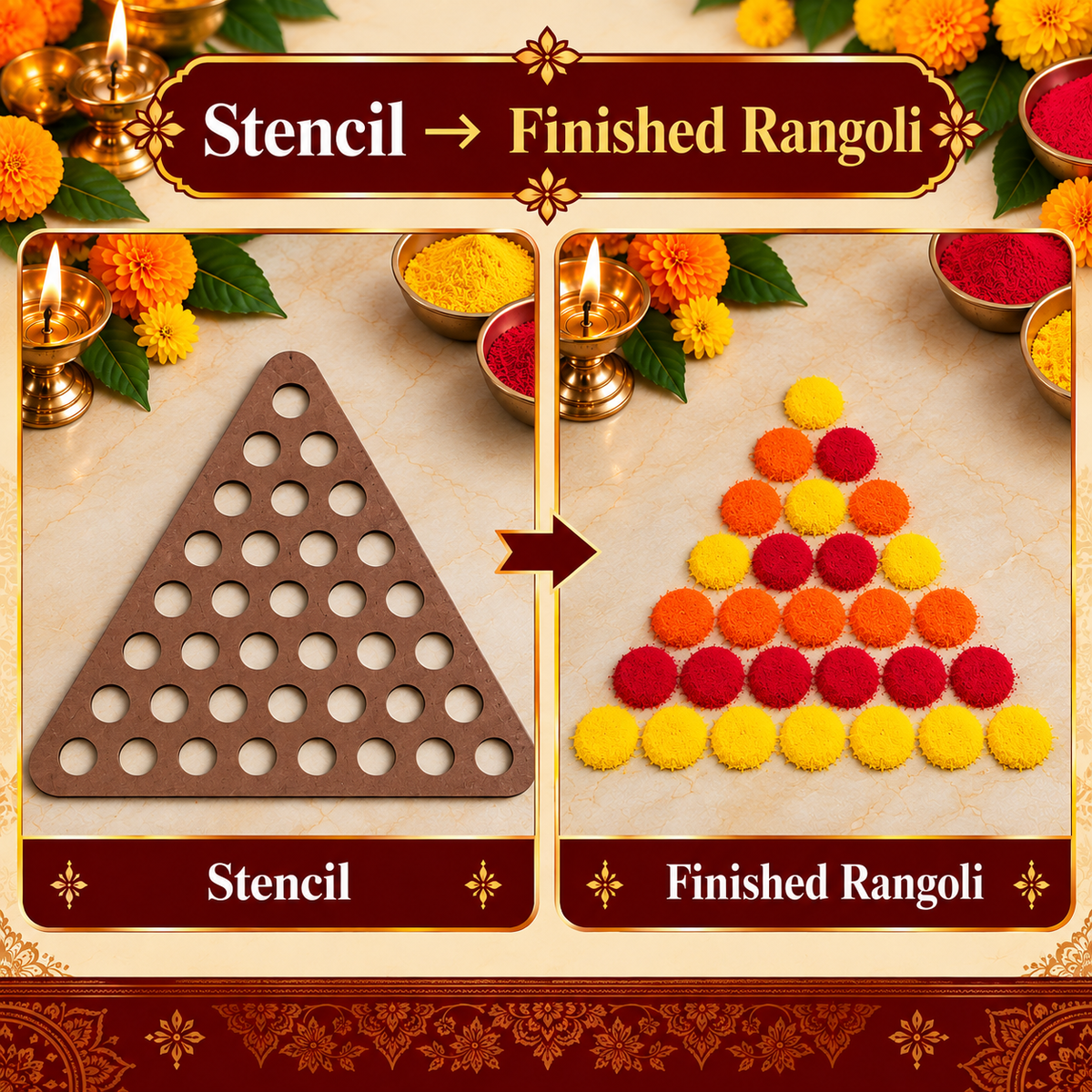 Matruka MDF Rangoli Stencil | Traditional Matruka Mandal Kolam Design | Reusable Pooja & Festival Stencil