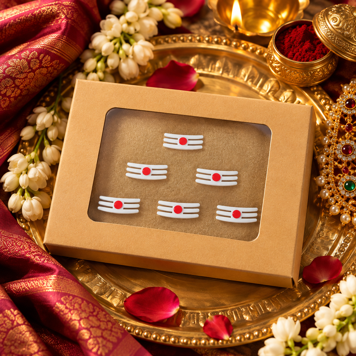 Sacred Vibhuti Tilak Bindis | Traditional White & Red Designer Bindi (Bindis Sticker 6 number )