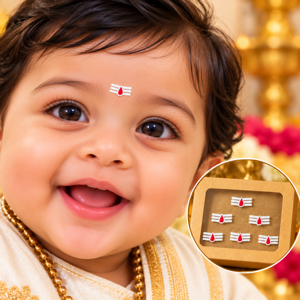 Traditional White Tilak Designer Bindi Set of 6 | Premium Forehead Stickers for Pooja, Festivals & Daily Wear