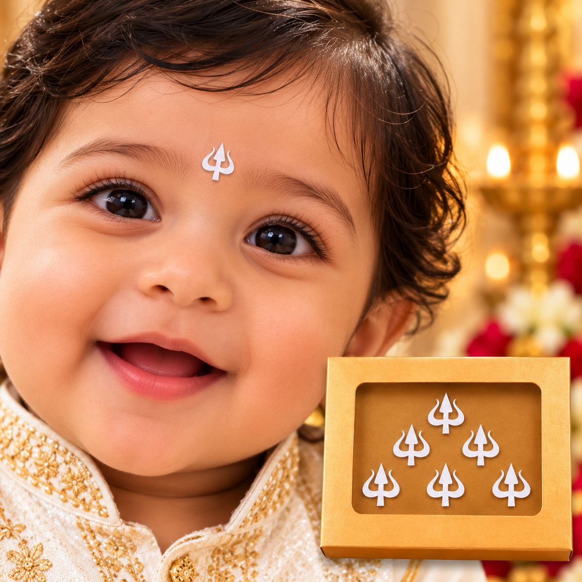 Shiva Trishul Forehead Bindis – Premium White Sticker Set (Pack of 5 Bindis Stickers )