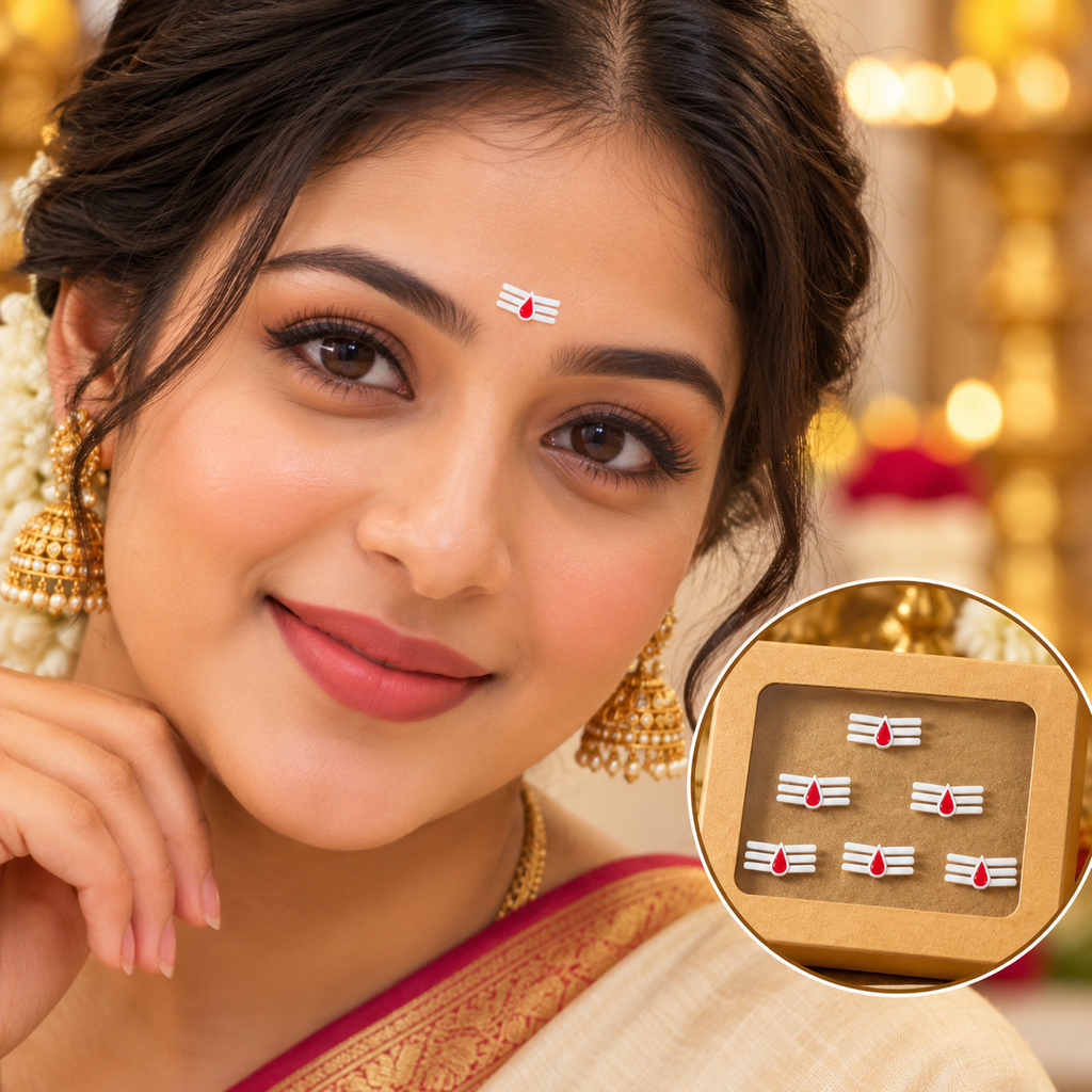 Traditional White Tilak Designer Bindi Set of 6 | Premium Forehead Stickers for Pooja, Festivals & Daily Wear