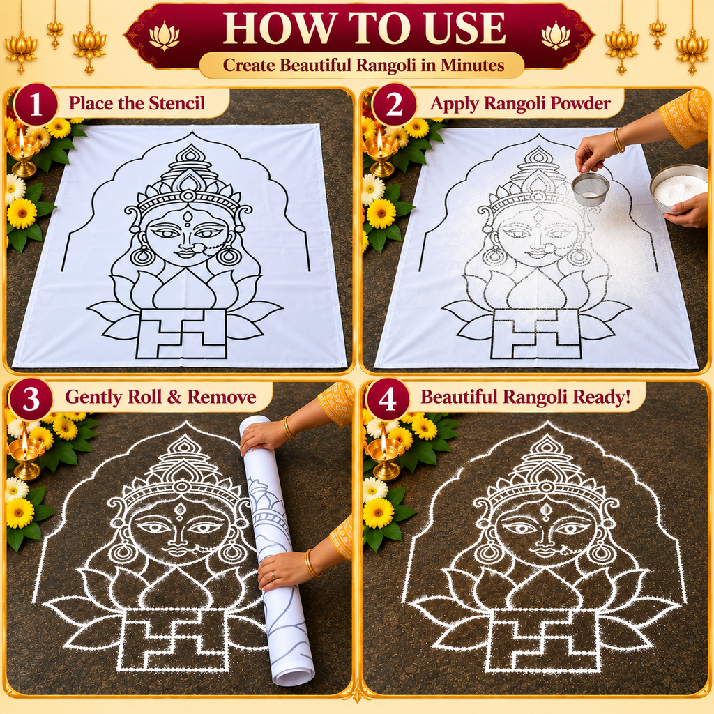 Swasthi Devi Flex Stencil | Traditional Devi Face Design for Pooja & Temple Decorations | Unikraf