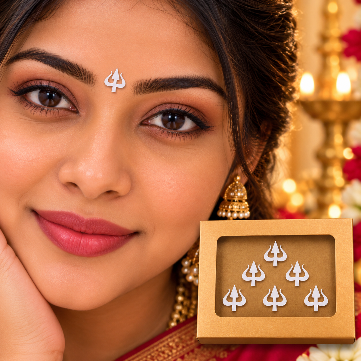 Shiva Trishul Forehead Bindis – Premium White Sticker Set (Pack of 5 Bindis Stickers )