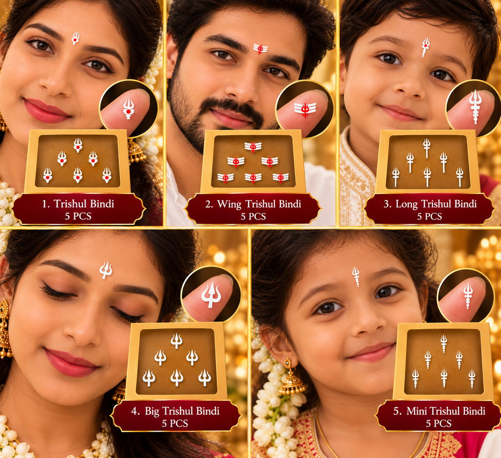 Trisul Bindi Combo Set of 5 pack - Divine Trishul Designs | Traditional Spiritual Forehead Bindis (Pack of 25)