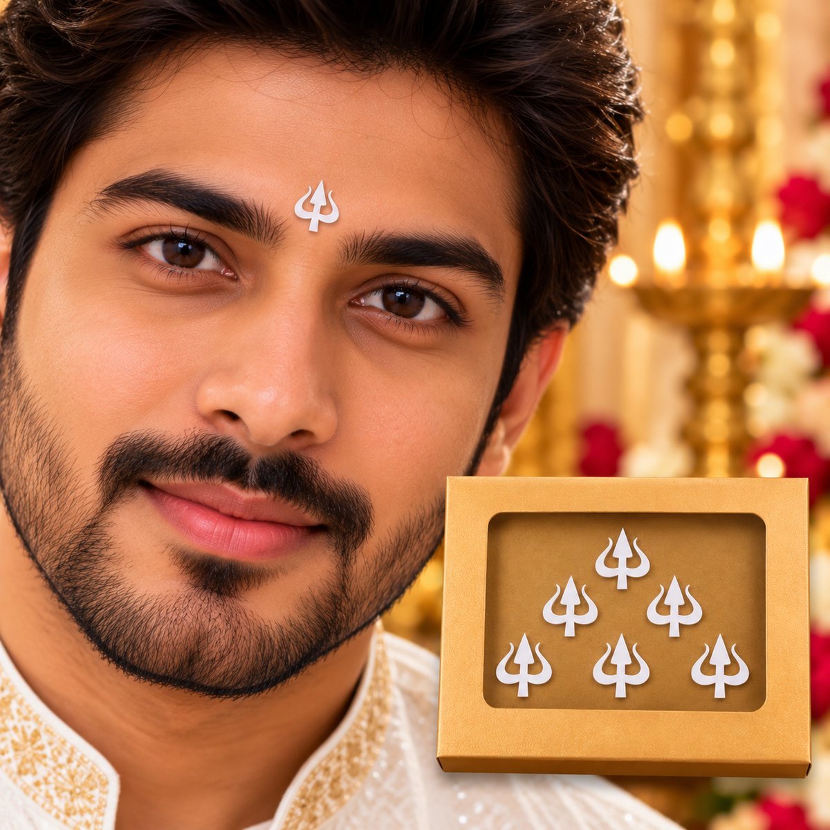 Shiva Trishul Forehead Bindis – Premium White Sticker Set (Pack of 5 Bindis Stickers )
