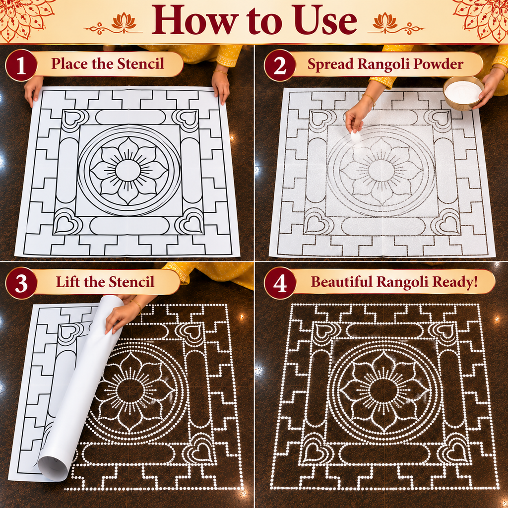 Bhadrakam Flex Stencil _3.5 Feet x3.5 feet| Traditional Floral Mandala Kolam Design | Reusable Rangoli Stencil for Pooja, Festivals & Spiritual Decor