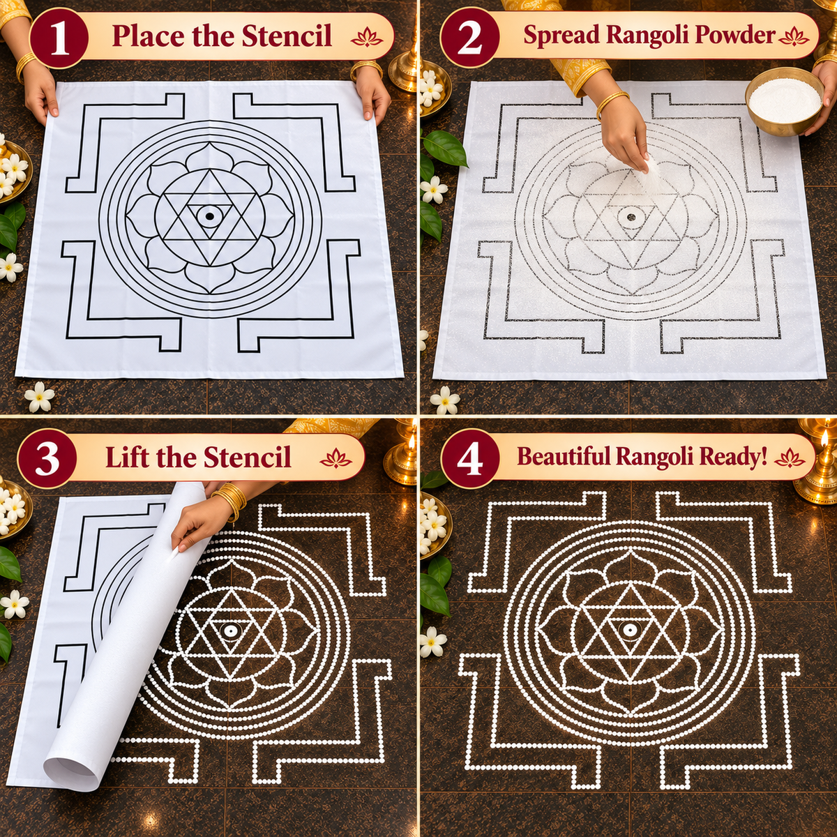 Tripura Sundari Flex Rangoli Stencil – Traditional Yantra Design for Pooja & Festivals | 3 Feet