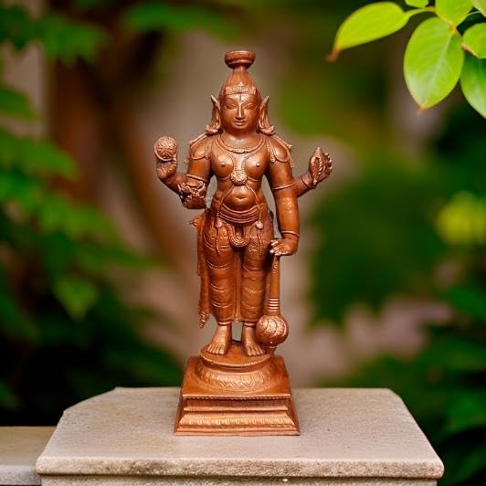 Sacred Copper Guruvayurappan Idol – 15.5 cm, 750 Grams, Handmade Antique Patina Finish, Pack of 1 Piece