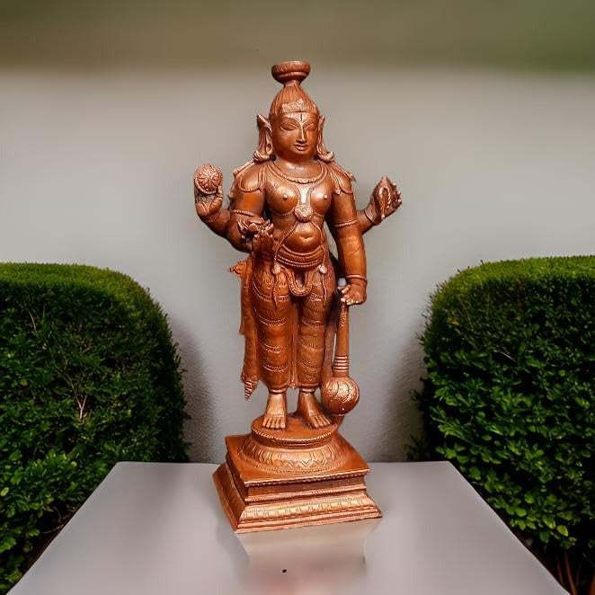 Sacred Copper Guruvayurappan Idol – 15.5 cm, 750 Grams, Handmade Antique Patina Finish, Pack of 1 Piece