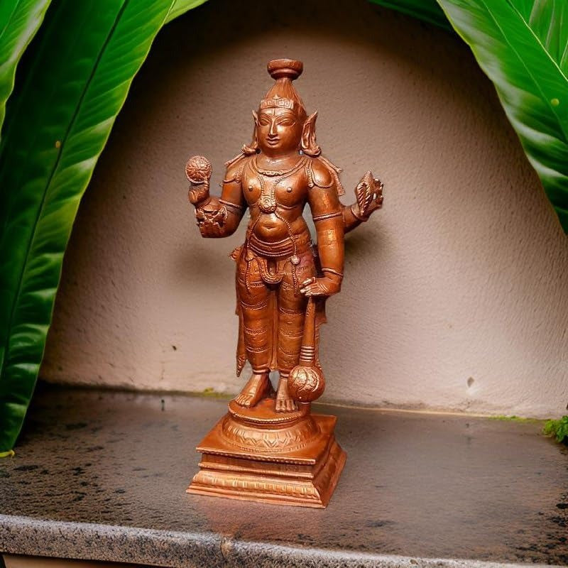 Sacred Copper Guruvayurappan Idol – 15.5 cm, 750 Grams, Handmade Antique Patina Finish, Pack of 1 Piece