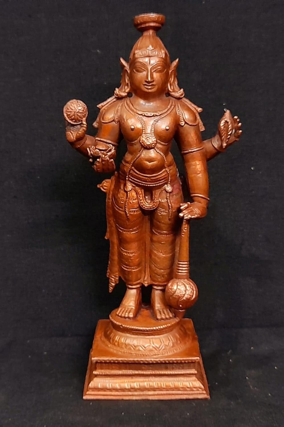 Sacred Copper Guruvayurappan Idol – 15.5 cm, 750 Grams, Handmade Antique Patina Finish, Pack of 1 Piece