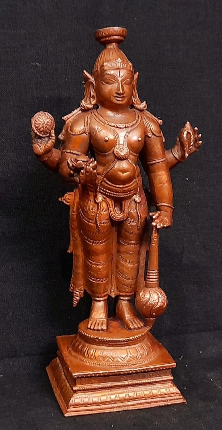 Sacred Copper Guruvayurappan Idol – 15.5 cm, 750 Grams, Handmade Antique Patina Finish, Pack of 1 Piece