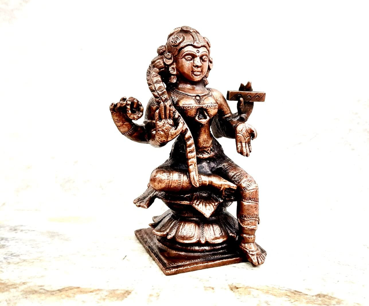 Brown Copper Handmade Bala Tiripura Sundar 8.8 Cm 322 G, Patina Antique Finish, Pack Of 1 Piece