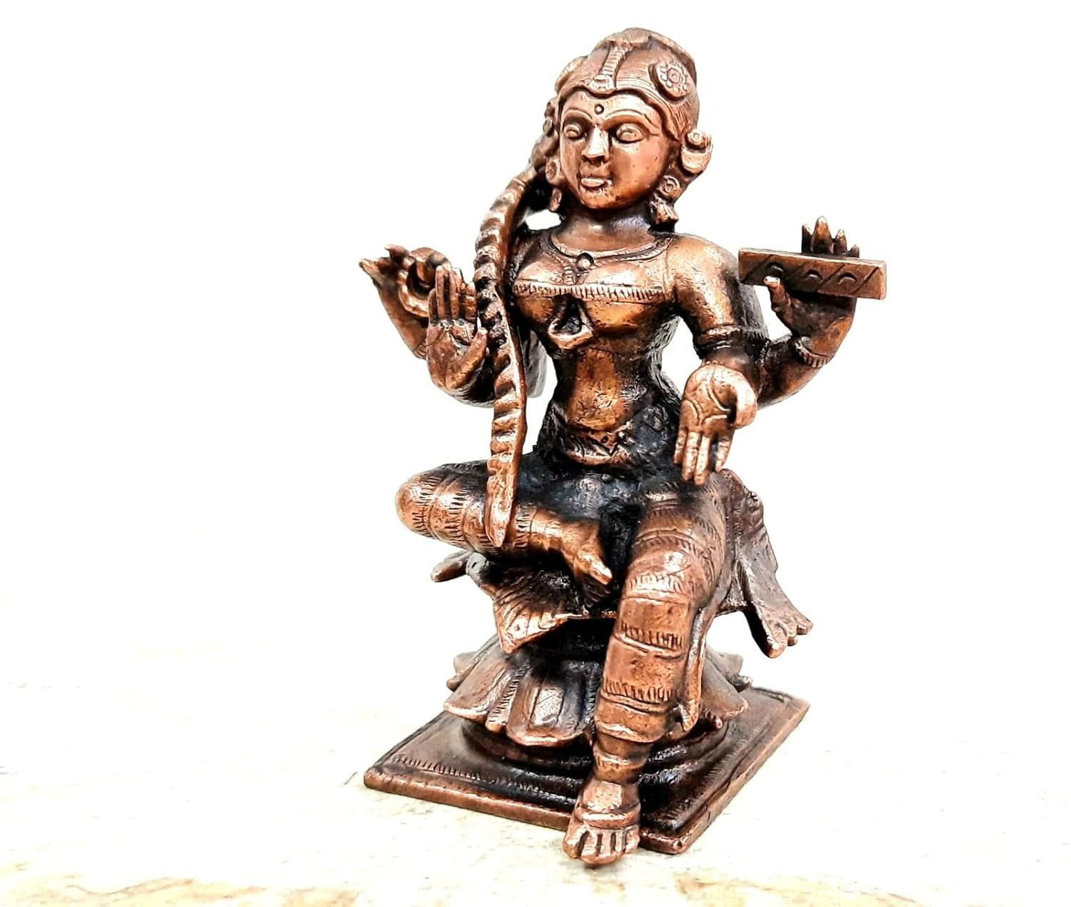 Brown Copper Handmade Bala Tiripura Sundar 8.8 Cm 322 G, Patina Antique Finish, Pack Of 1 Piece