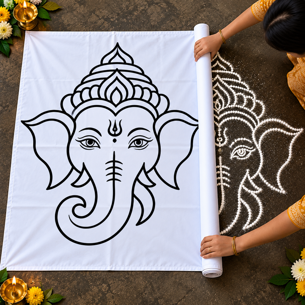 Divine Ganapati Face Flex Stencil | Reusable Temple & Pooja Decoration Template | Unikraf