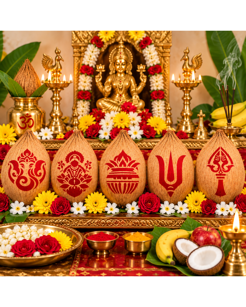 Combo 2 |Sacred Lakshmi , Ganesh Combo Set _ Coconut Decoration Stencil Design _ Pack of 5 _Unikraf